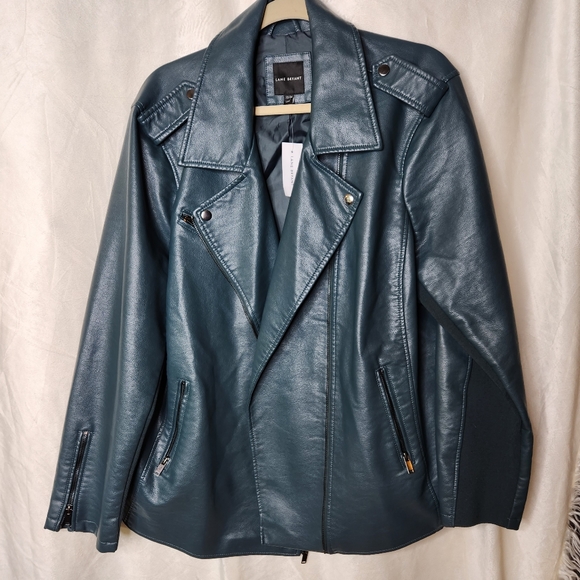 Lane Bryant green faux leather moto jacket nwt 22/24 2022 version - Picture 2 of 7